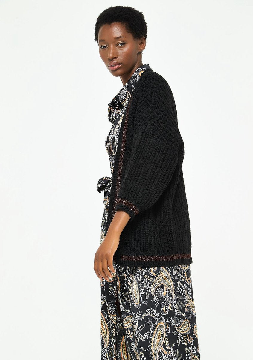 Gebreide open cardigan met lurex - Zwart