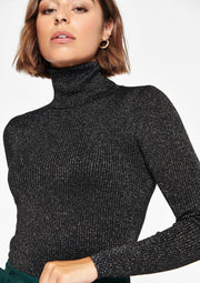Rolkraag trui met lurex - Zwart