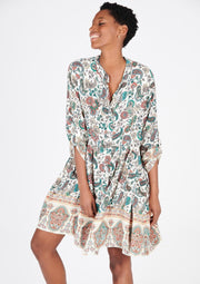 Babydoll jurk met kleurrijke print - Wit
