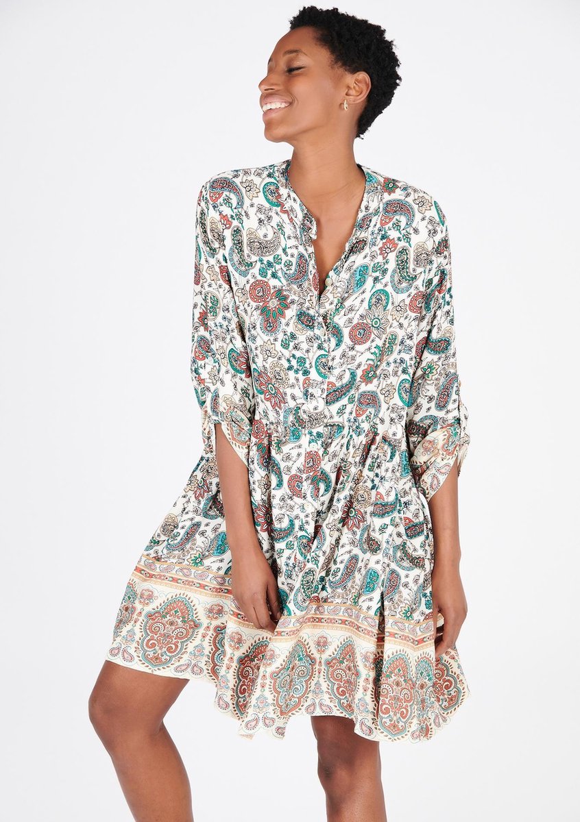 Babydoll jurk met kleurrijke print - Wit