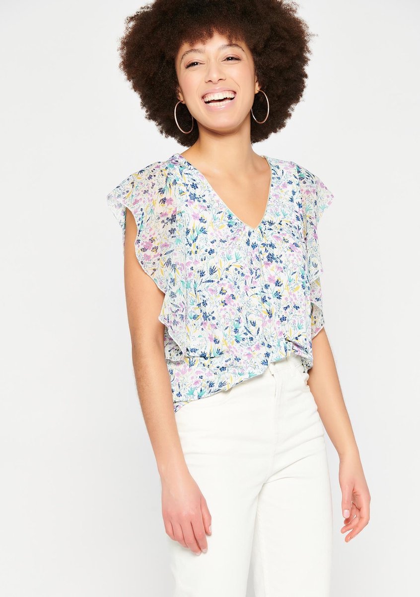 T-shirt met korte vlindermouwen - Wit