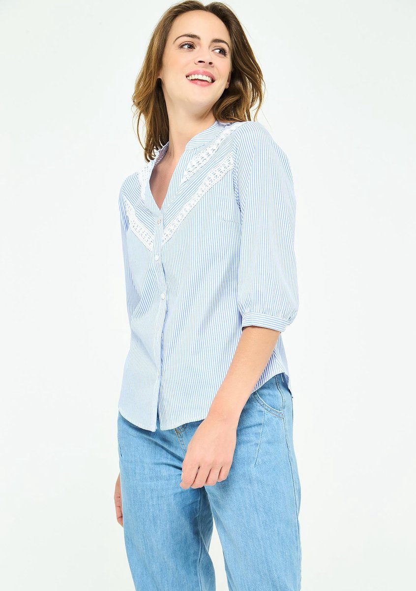 Gestreepte blouse met borduursels - Light Blauw
