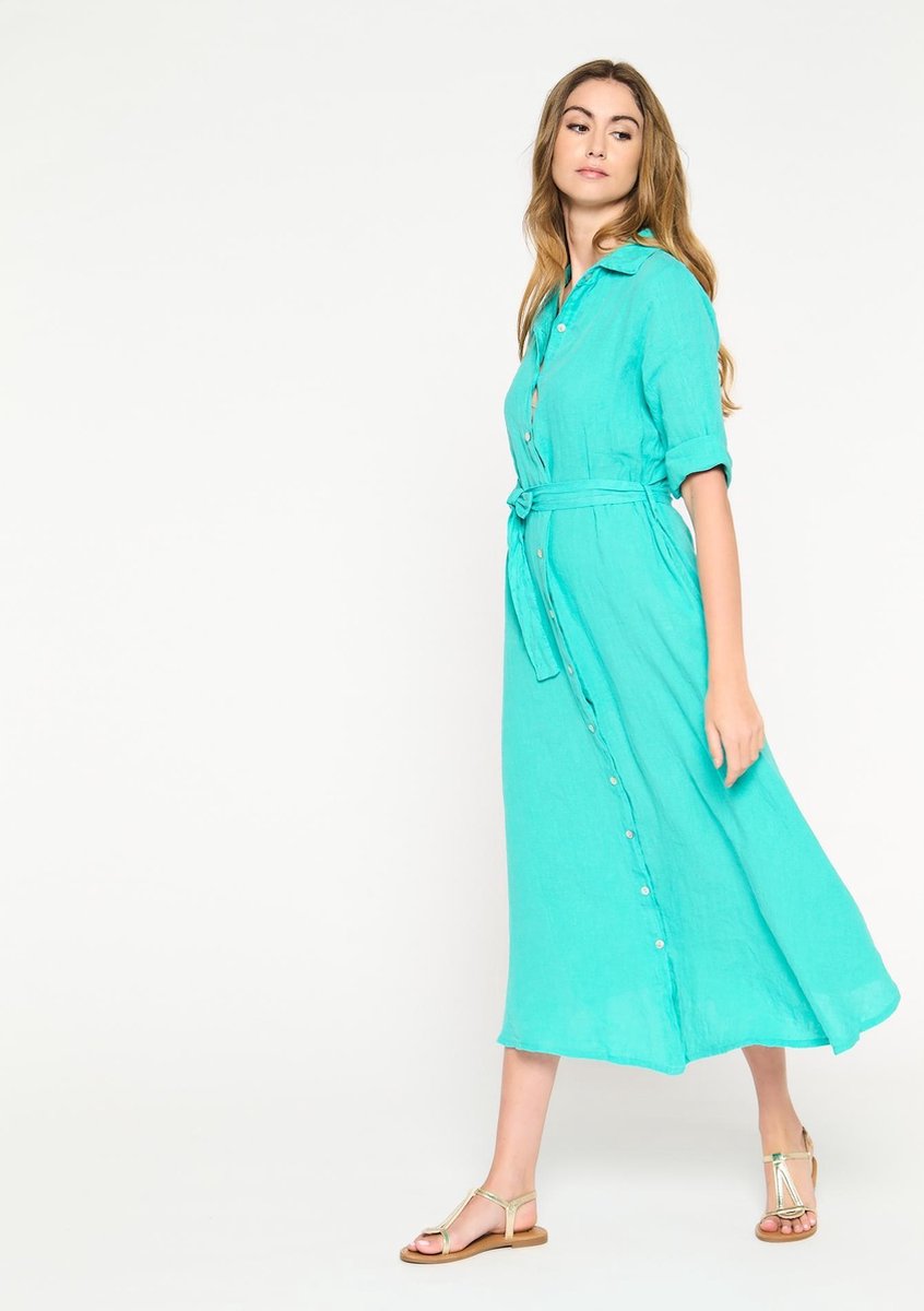 Maxi overhemd jurk met ceintuur - Licht Groen