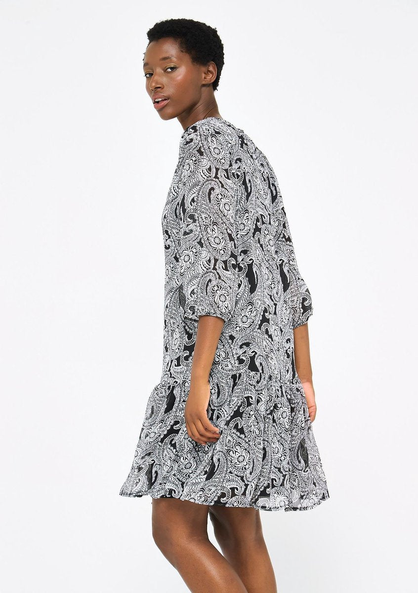 Babydoll jurk met print - Zwart