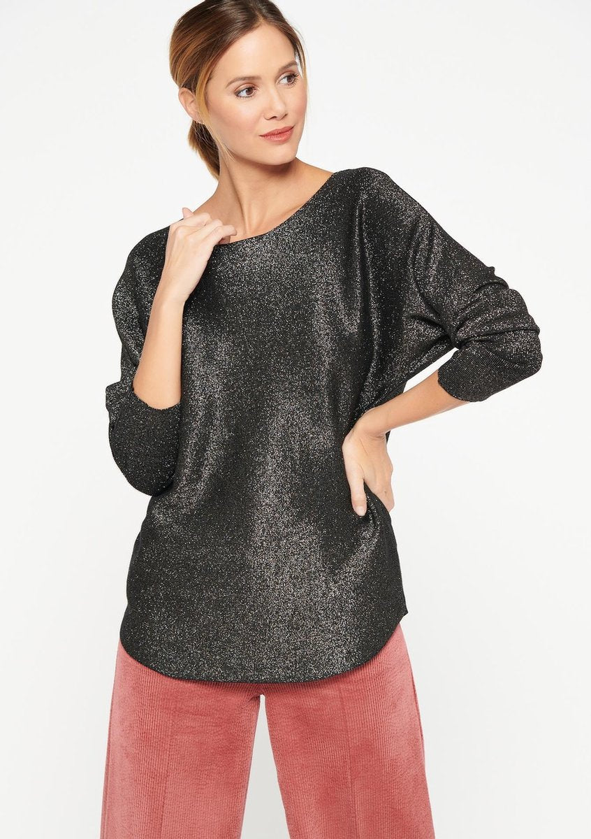 Lurex  trui met vleermuisouwen - Zwart