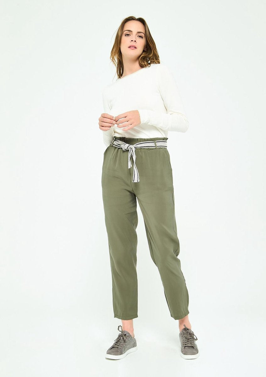 Losse broek met riem - Khaki
