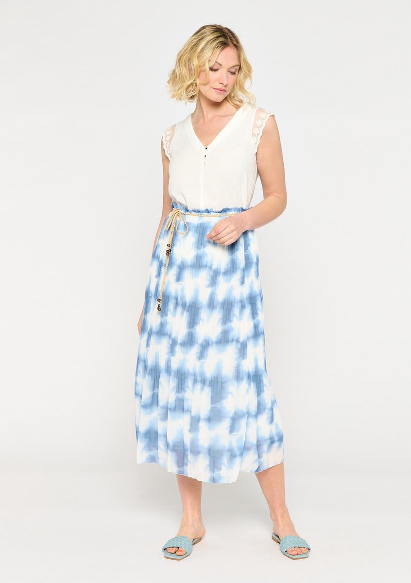 Rok met tie dye print en plisse - Blauw