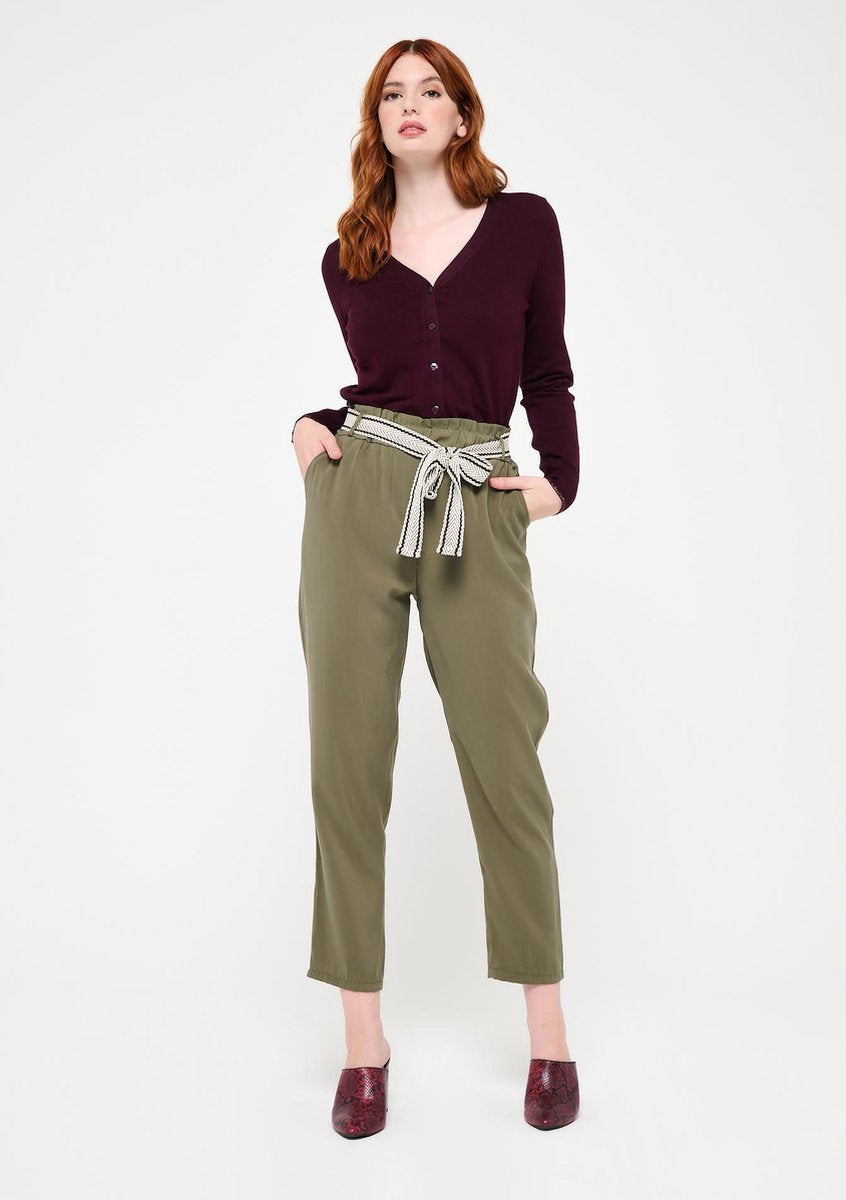 Losse broek met riem - Khaki