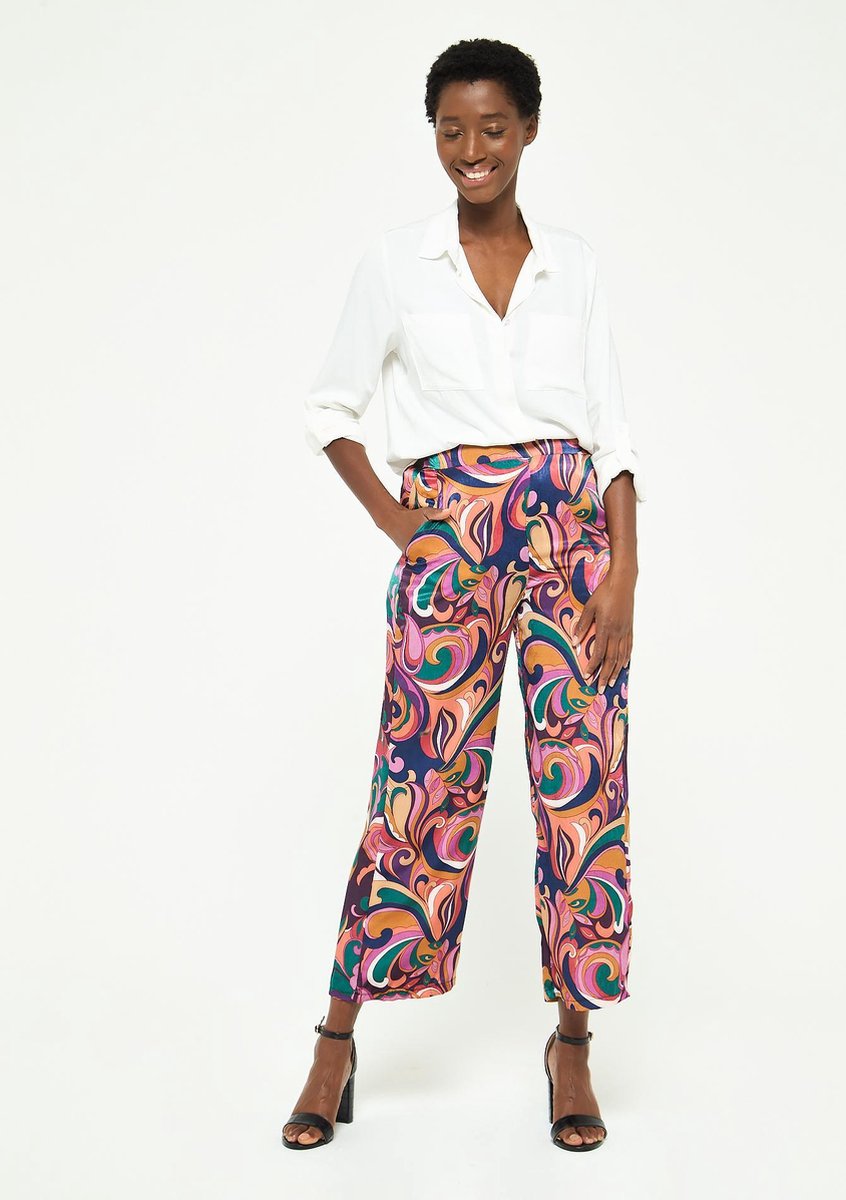 Losse broek met kleurrijke print - Groen