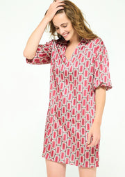 Jurk met retro print en wijde mouwen - Rood