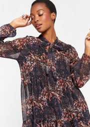 Mini jurk met bloemen en lange mouwen - Zwart