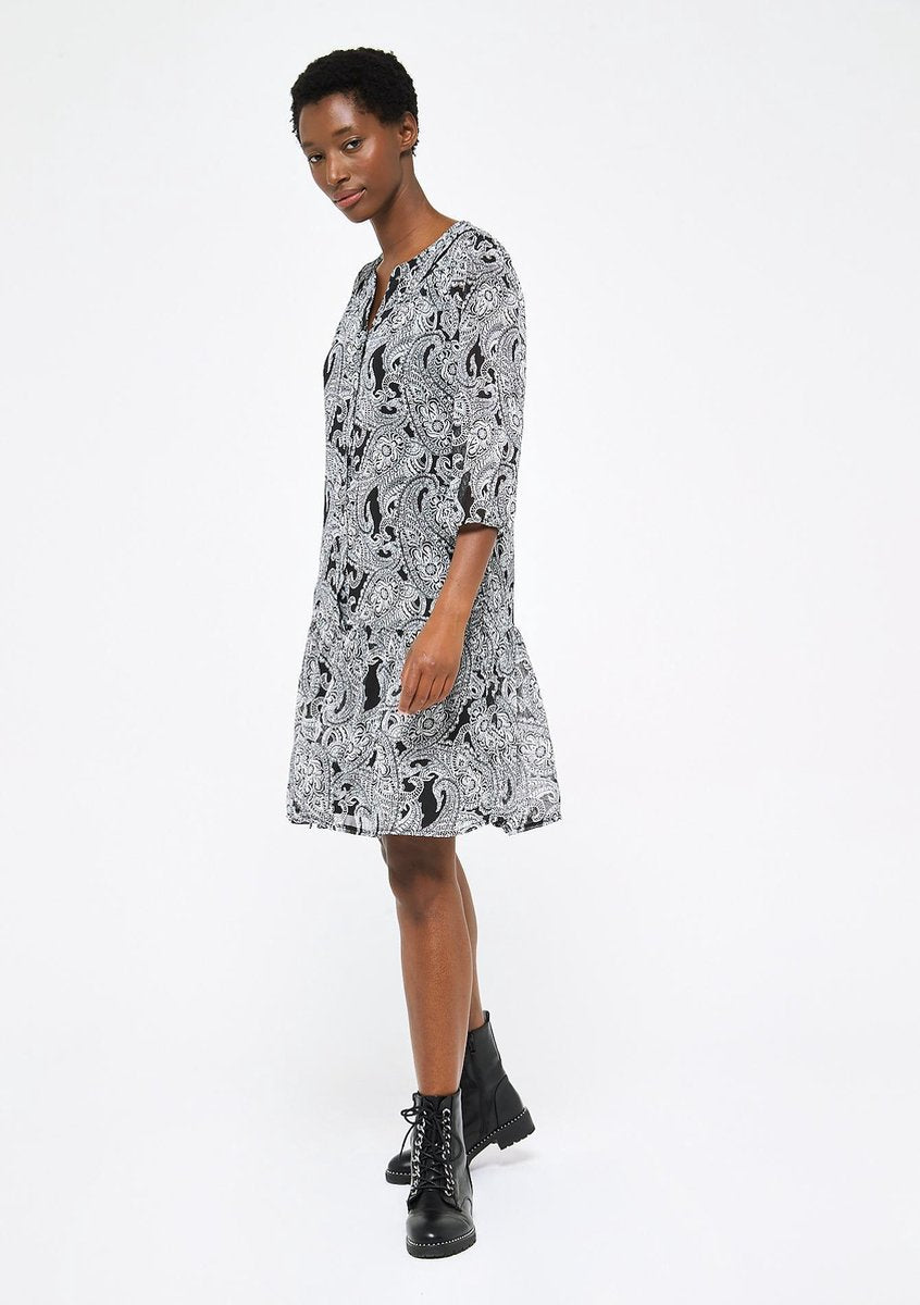 Babydoll jurk met print - Zwart