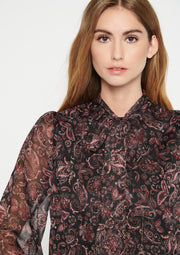 Blouse met print en hals met strik - Zwart