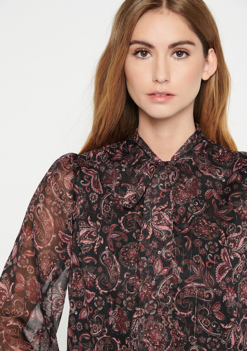 Blouse met print en hals met strik - Zwart