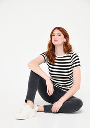 T-shirt met strepen en lurex - Wit