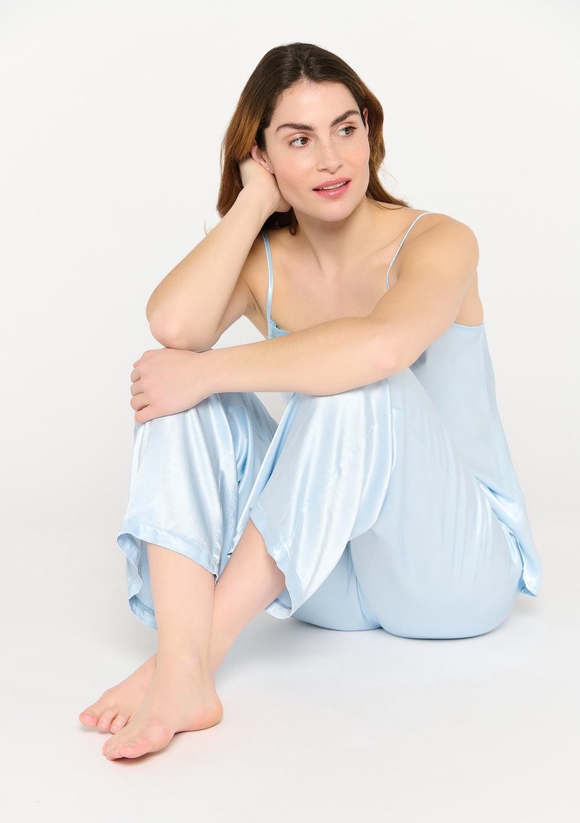 Satijnen pyjamabroek met elastiek - Light Blauw