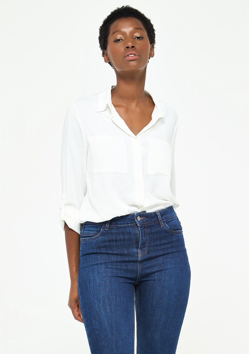Basic blouse met grote borstzakken - Wit