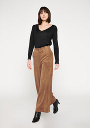 Fluwelen broek met wijde broekspijpen - Bruin