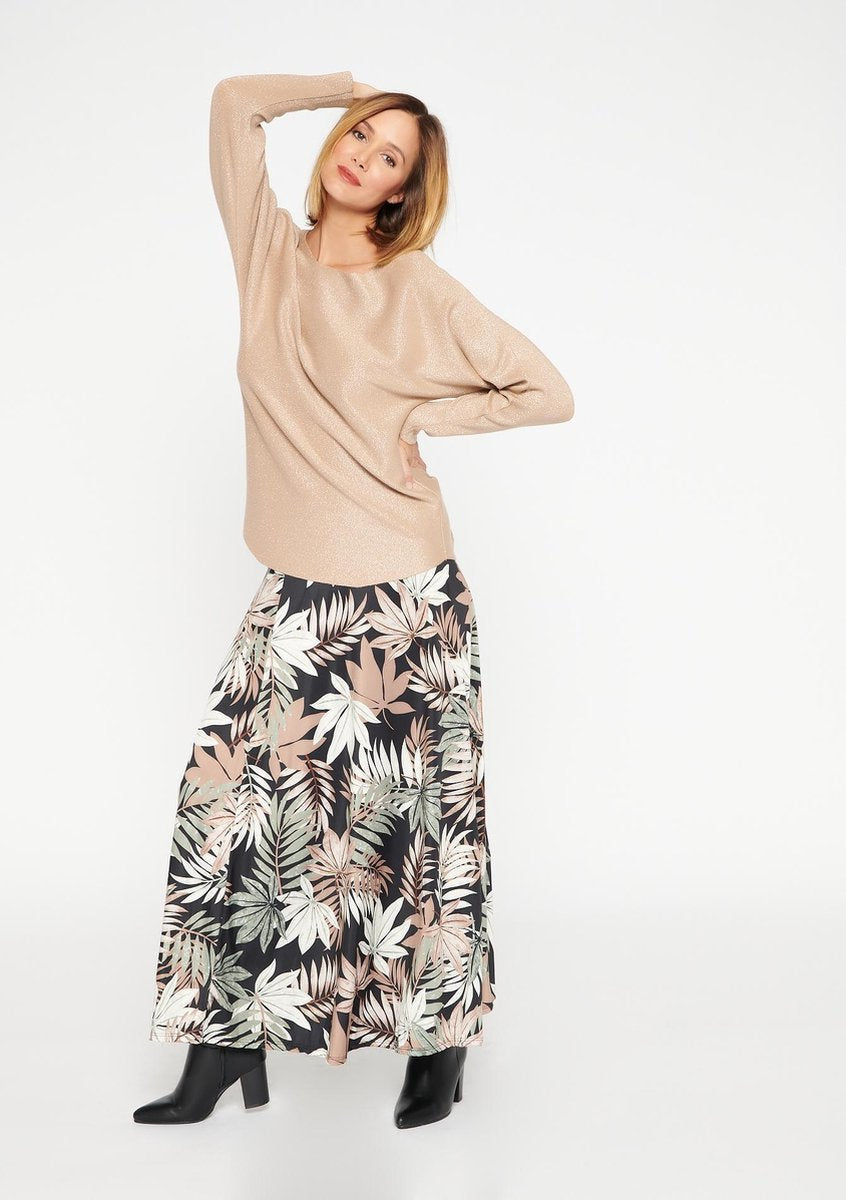 Lurex  trui met vleermuisouwen - Camel