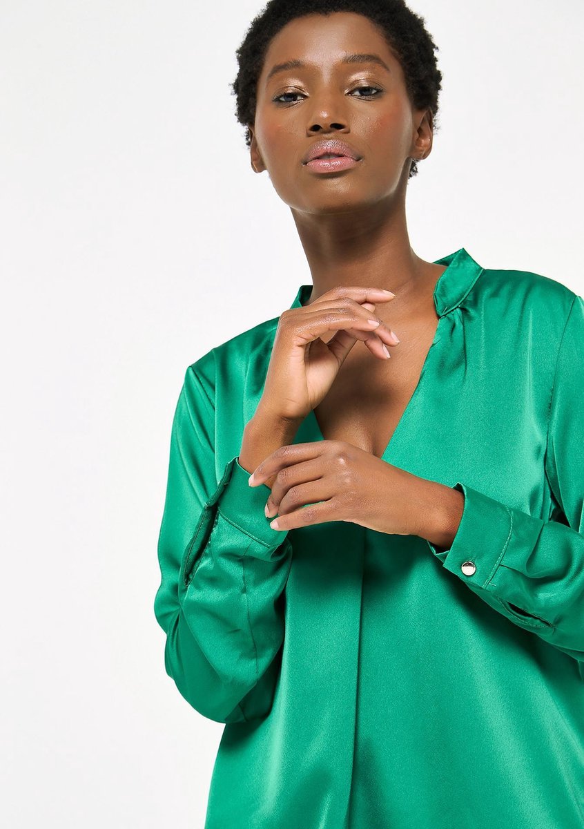 Satijnen blouse met lange mouwen - Groen