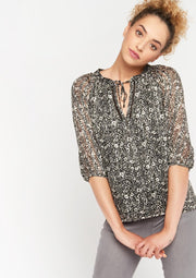 Blouse met bloemenprint - Zwart