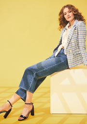 Wijde eco-wash jeans met hoge taille - Blauw