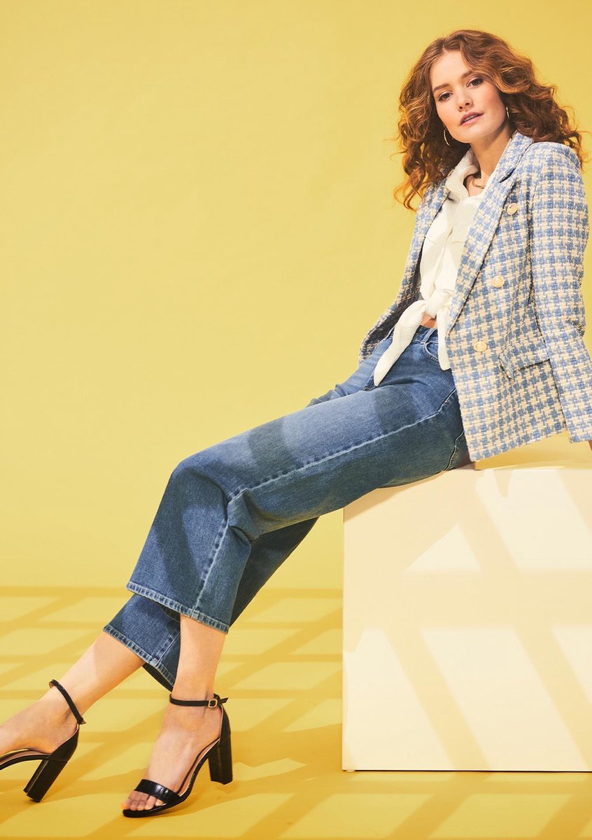 Wijde eco-wash jeans met hoge taille - Blauw