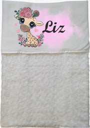 Baby dekentje giraffe EIGEN NAAM - gepersonaliseerd dekentje dude - kraam cadeau - zacht dekentje - giraffe - wit deken - meisje
