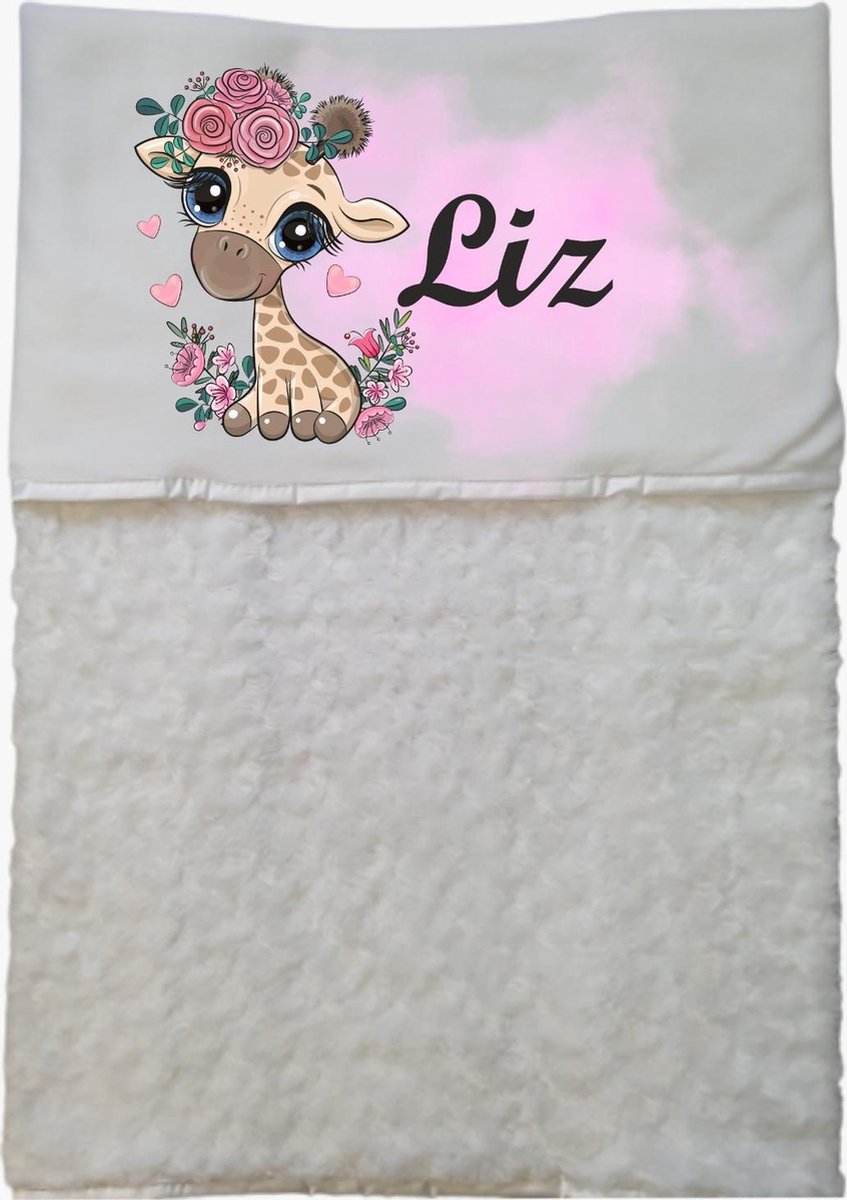 Baby dekentje giraffe EIGEN NAAM - gepersonaliseerd dekentje dude - kraam cadeau - zacht dekentje - giraffe - wit deken - meisje