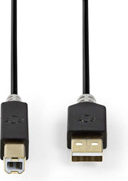 USB-Kabel | USB 2.0 | USB-A Male | USB-B Male | 480 Mbps | Verguld | 2.00 m | Rond | PVC | Antraciet | Window Box