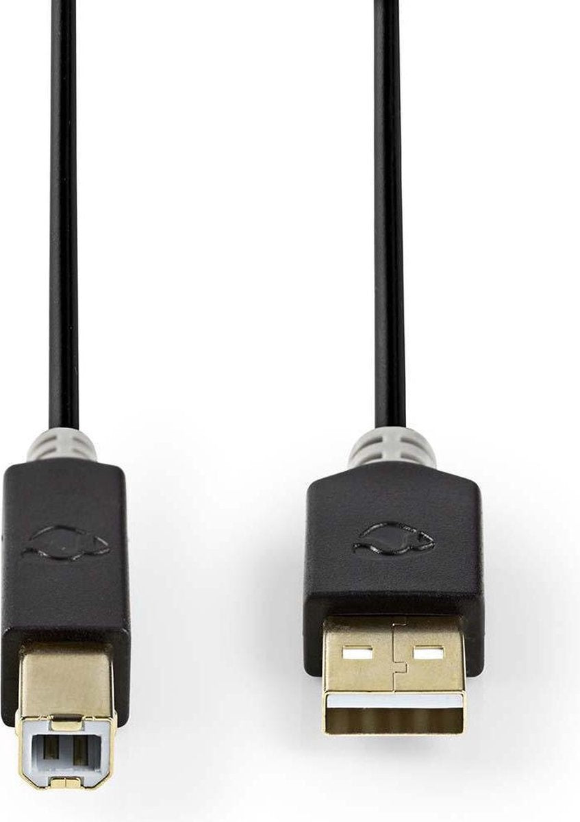 USB-Kabel | USB 2.0 | USB-A Male | USB-B Male | 480 Mbps | Verguld | 2.00 m | Rond | PVC | Antraciet | Window Box