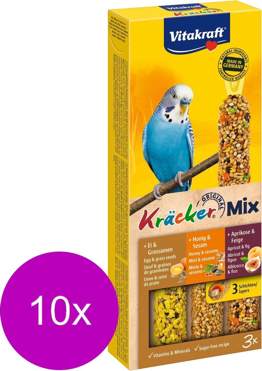 Vitakraft Parkiet Kracker Honing/Fruit/Ei 3 in 1 - 10 stuks