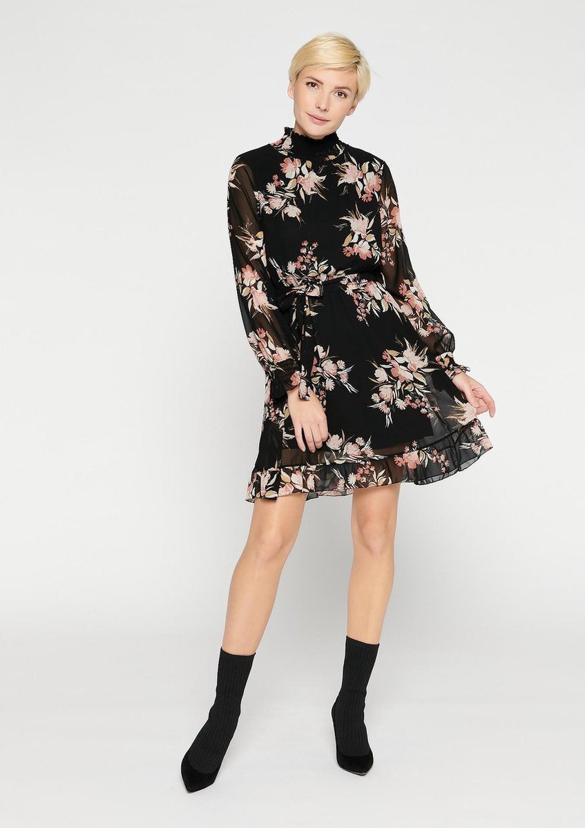 Mini jurk met bloemenprint - Zwart