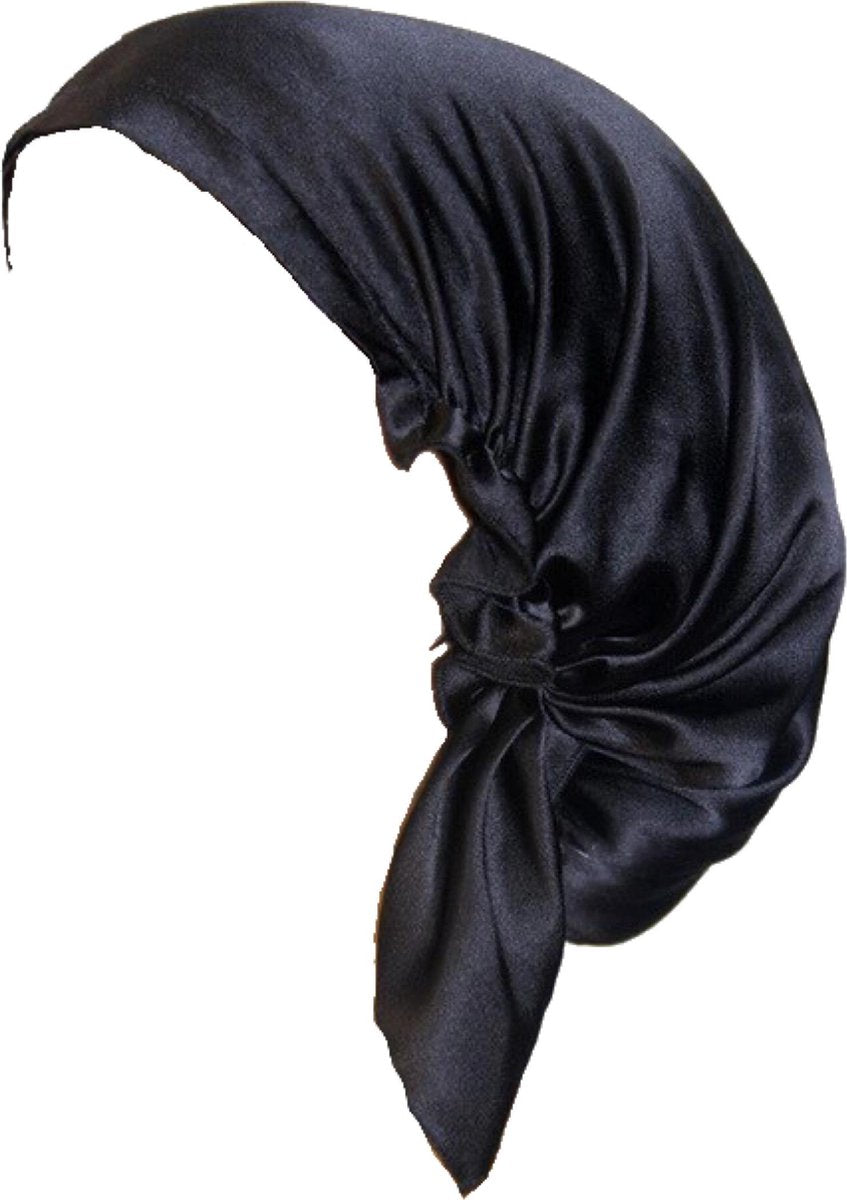 YOSMO - Zijden Slaap haardoek - kleur zwart - maat groot - lang haar - Slaapmuts - Bonnet - 100% Zijden - Moerbei