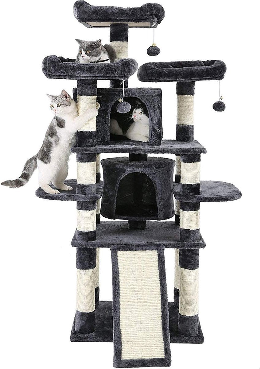 XXL Luxe Katten Krappaal Uitzicht Plateau & Kattenhuisjes - 172 CM Hoog - Grijs/Zwart