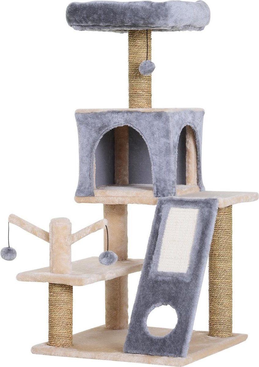 Krabpaal met kattenhuis - Kattenkrabpaal - Kattenspeeltjes - Katten - Grijs - 48 x 49 x 108 cm
