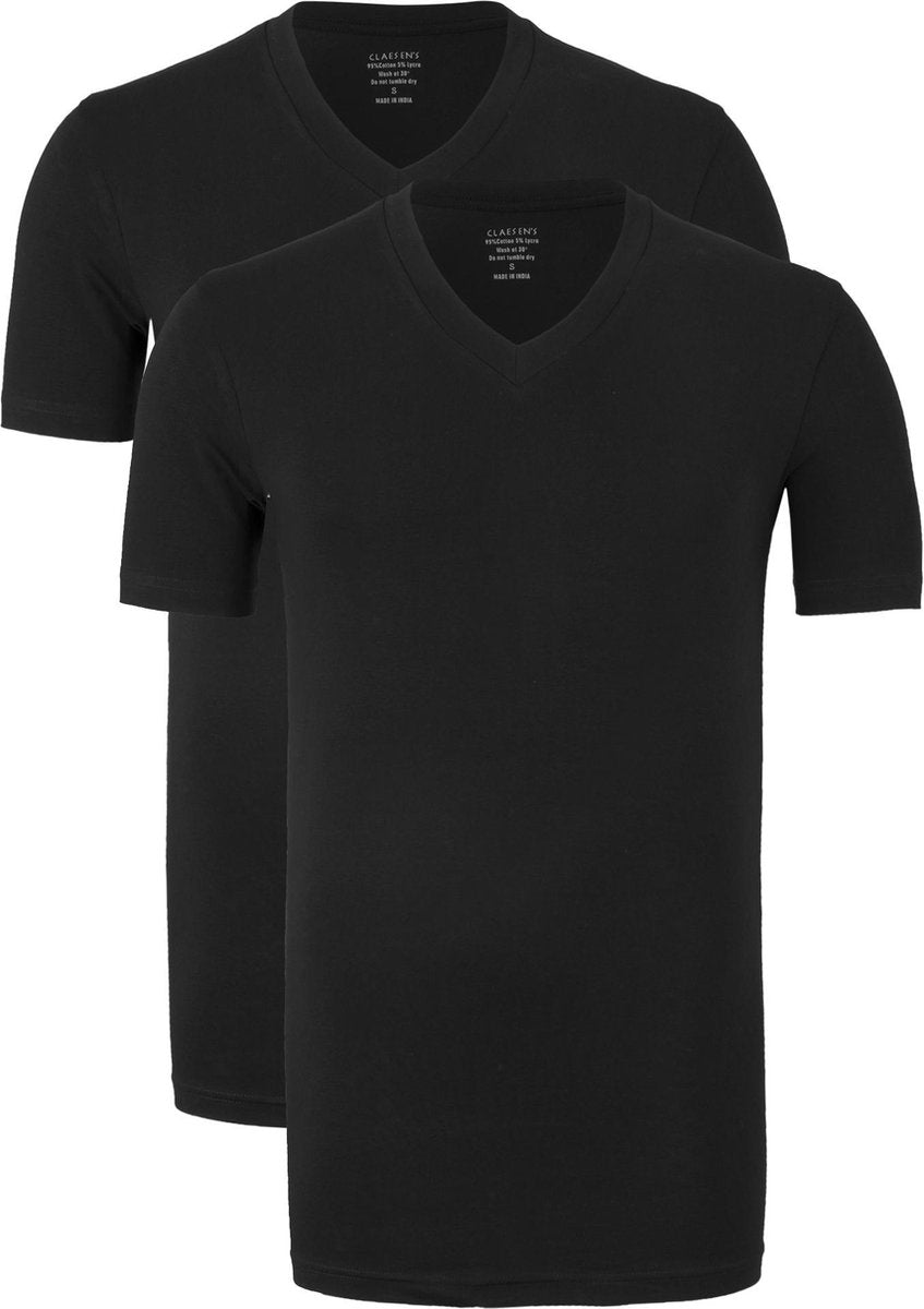 Claesen's Basics T-shirts (2-pack) - heren T-shirts V-hals - zwart -  Maat: L
