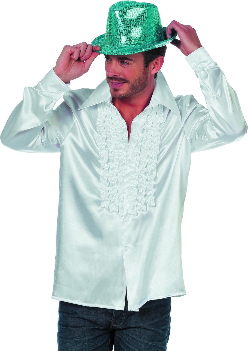 Blouse met ruches wit satijn voor heer