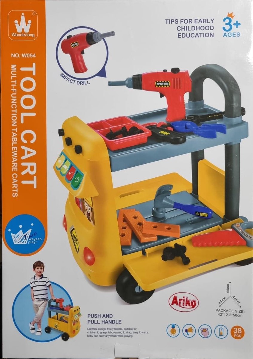 Ariko Wanderlong XXL Tool Cart werkbank trolley met gereedschap | 38 onderdelen | met muziek en geluid | Gereedschapset | Gereedschap | Gereedschap speelgoed | inclusief batterijen