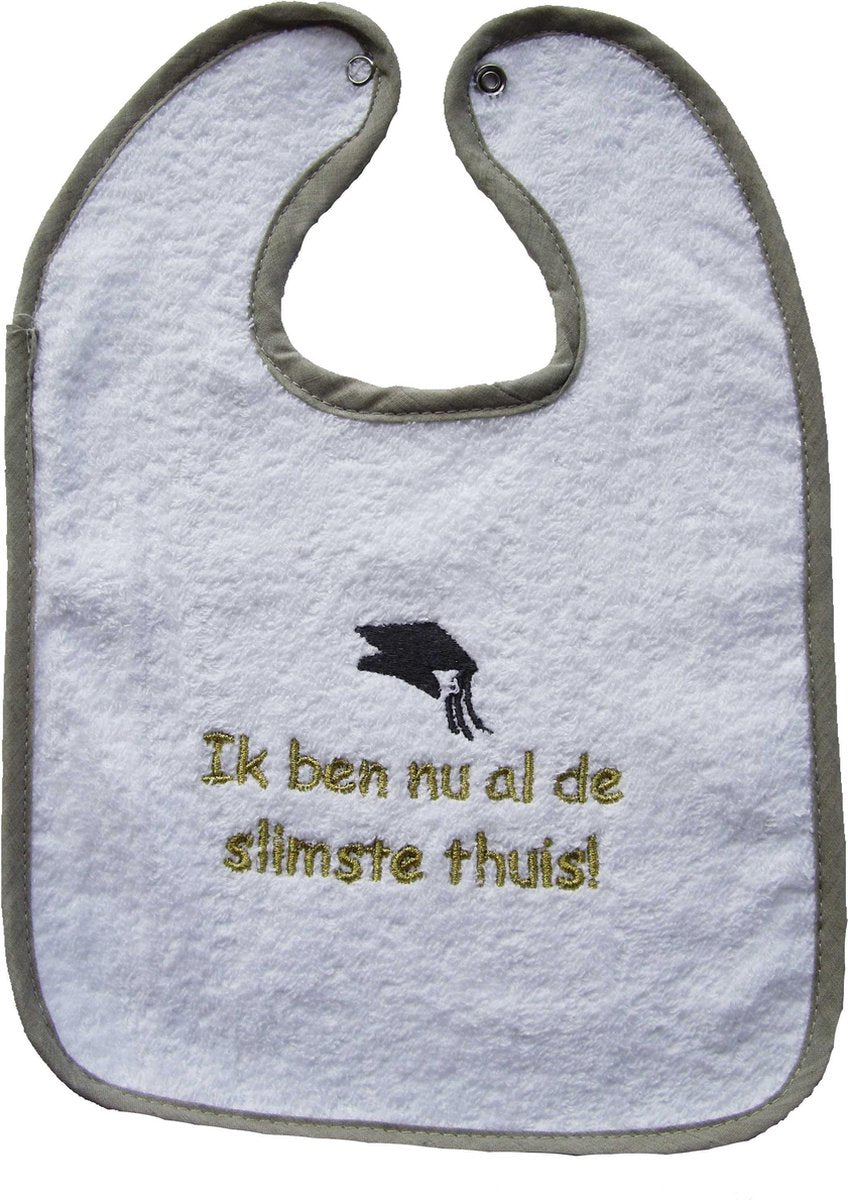 Slabbetje met tekst 'Ik ben nu al de slimste thuis'
