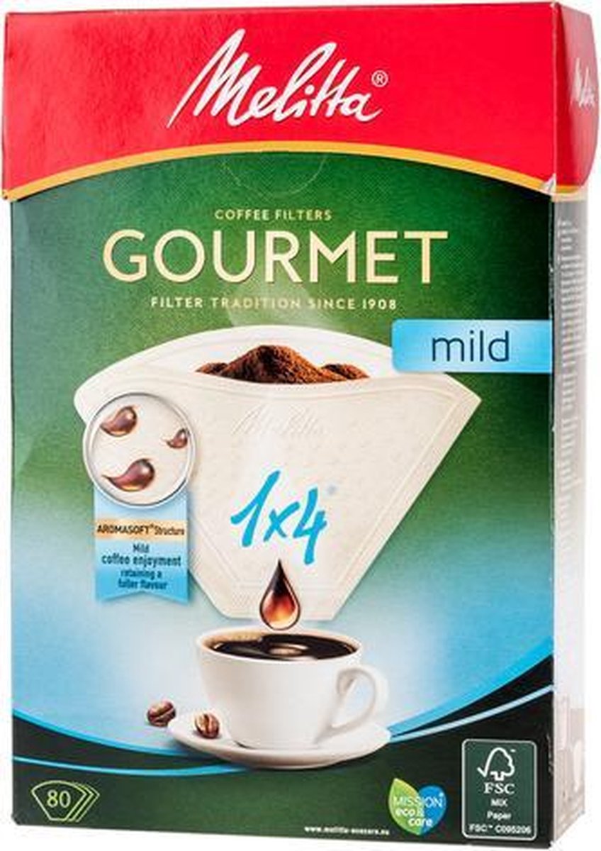 Melitta Gourmet Mild Paper Coffee Filters 1x4 - White - 80 pieces
