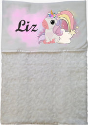 Baby dekentje unicorn EIGEN NAAM - gepersonaliseerd dekentje dude - kraam cadeau - zacht dekentje - unicorn - wit deken - meisje