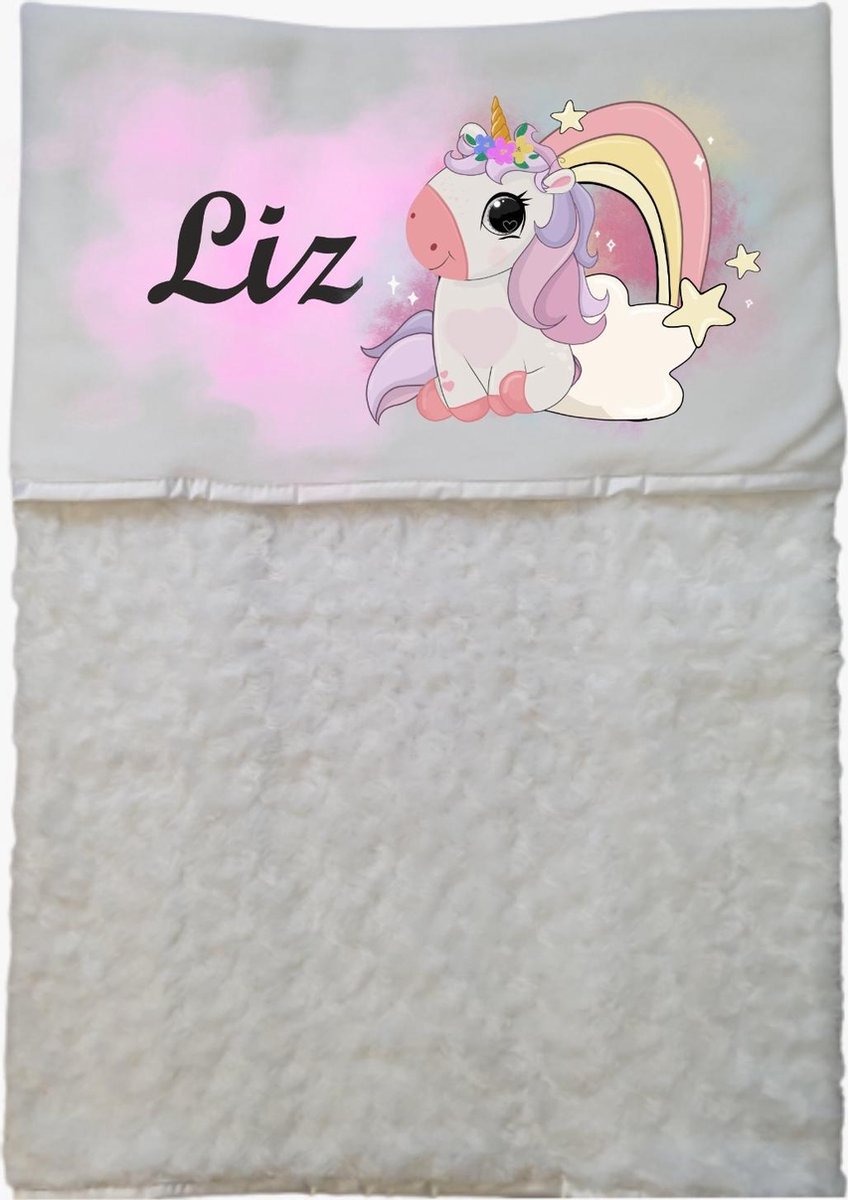 Baby dekentje unicorn EIGEN NAAM - gepersonaliseerd dekentje dude - kraam cadeau - zacht dekentje - unicorn - wit deken - meisje