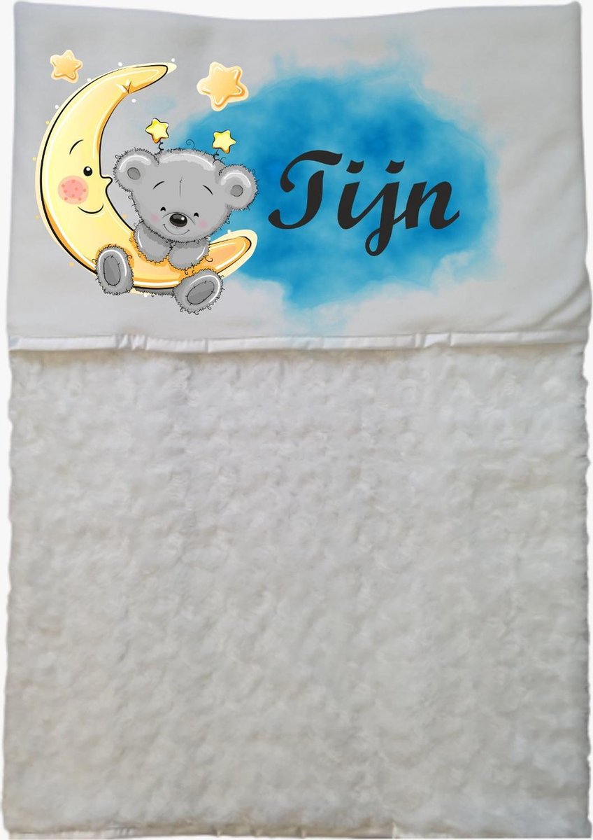 Baby dekentje maan EIGEN NAAM - gepersonaliseerd dekentje dude - kraam cadeau - zacht dekentje - maan - wit deken - jongen