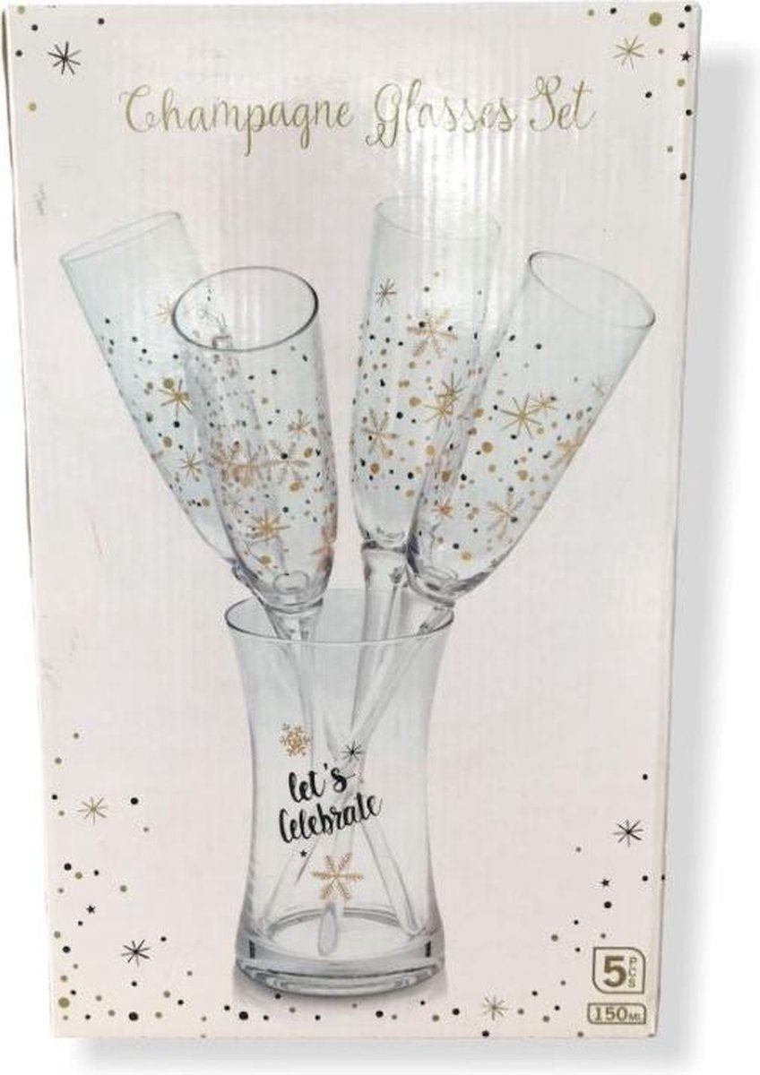 EH - Champagneglazen set - set van 4 glazen zonder voet - inclusief glazenhouder