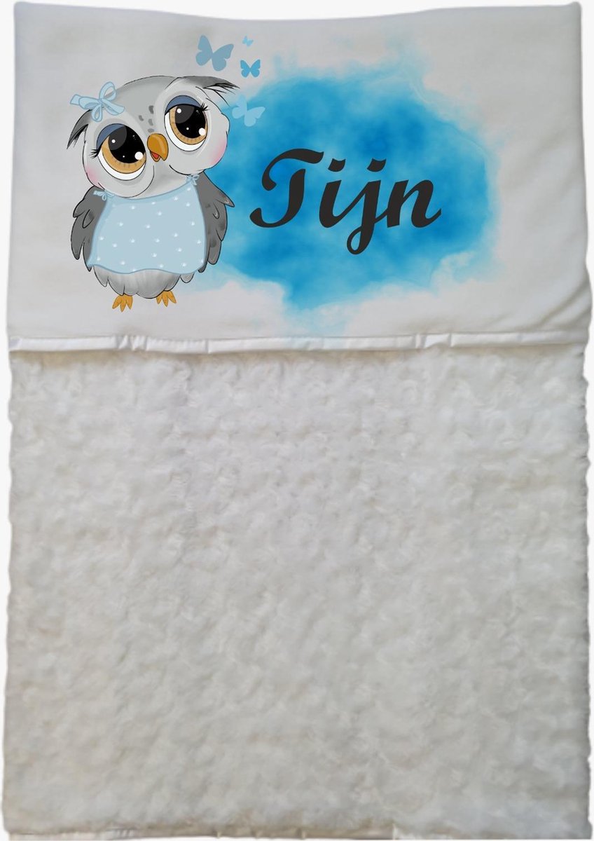 Baby dekentje uiltje EIGEN NAAM - gepersonaliseerd dekentje dude - kraam cadeau - zacht dekentje - uiltje - wit deken - jongen