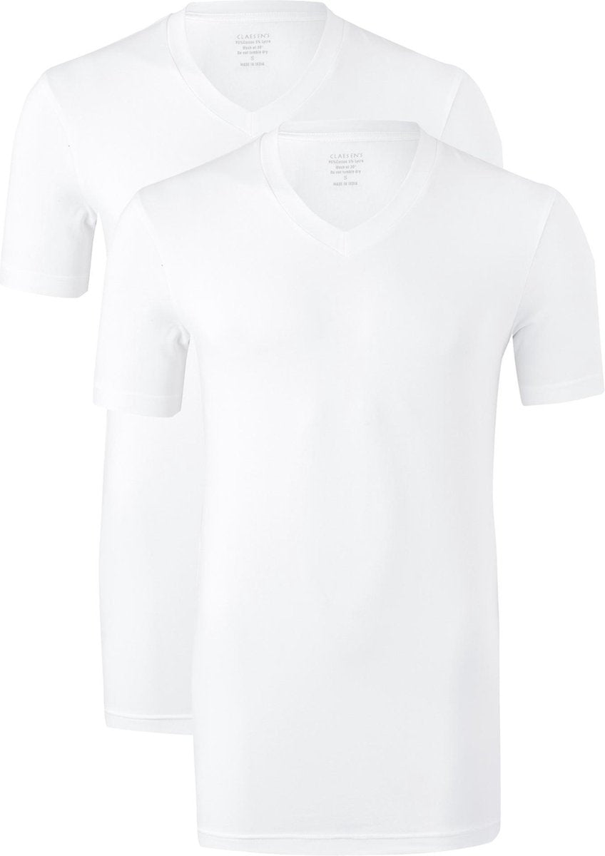 Claesen's Basics T-shirts (2-pack) - heren T-shirts V-hals - wit -  Maat: XXL