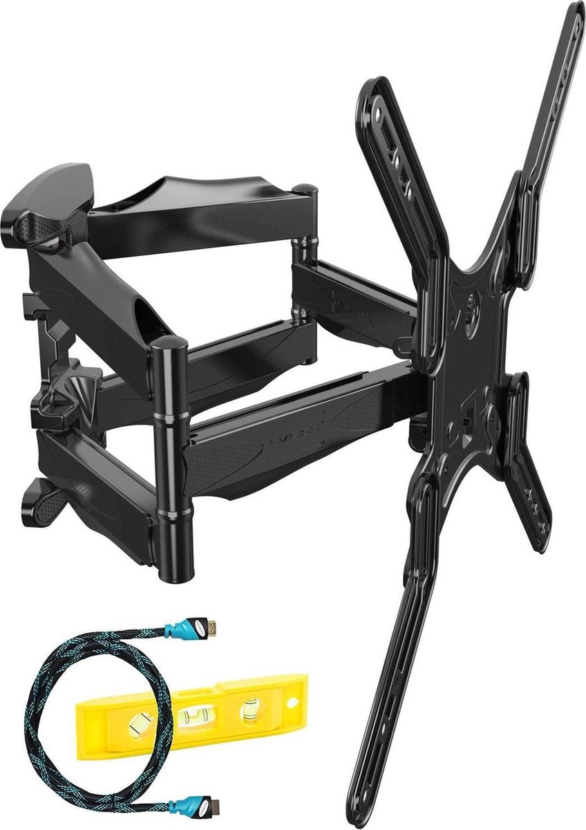 Invision® TV Beugel X-design met dubbele arm | Geschikt voor 26-55 Inch tot 40 kg | Draai- en kantelbaar | Muurbeugel steun ophang arm | Geschikt voor elk merk | Grote draaihoek | Monitor stand | Inclusief HDMI-kabel