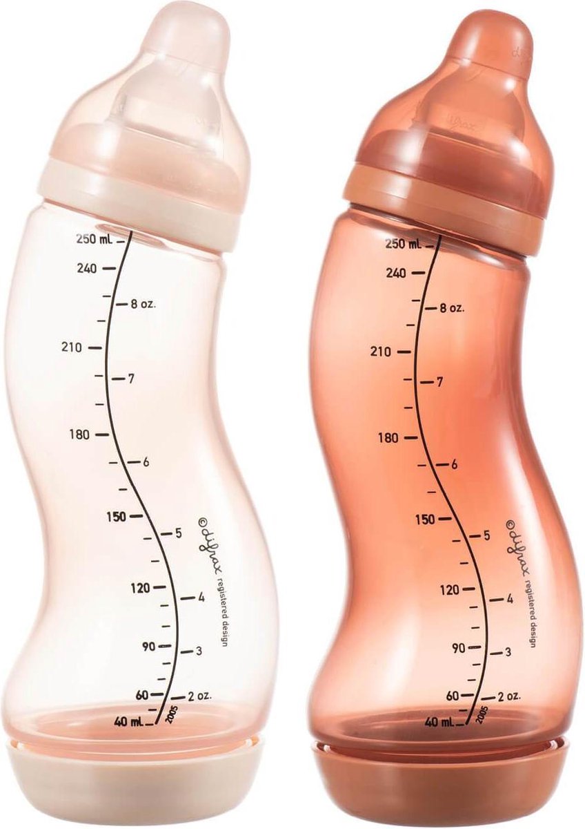 Difrax Anti-Colic S-Babyfles Natural - 250 ml - Duopack - Blossom/Brick (Roze/Roodbruin)