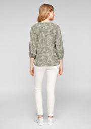 s.Oliver Blouse Dames - Regular Fit - V Hals - 100% Viscose - Groen met Bloemenprint - Maat XXL (44)